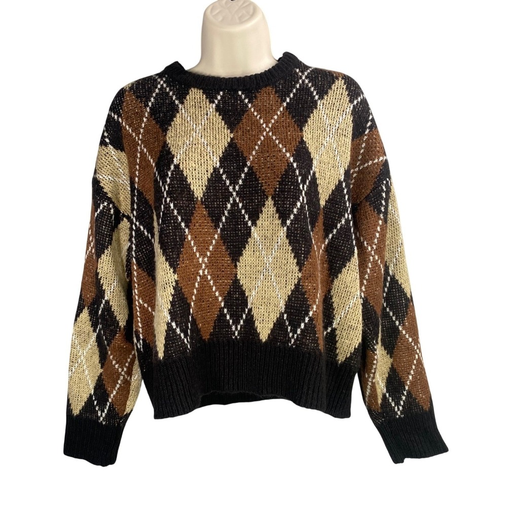 Forever 21 Argyle Sweater Womens Medium Dark Academia Grandma Collegiate Preppy